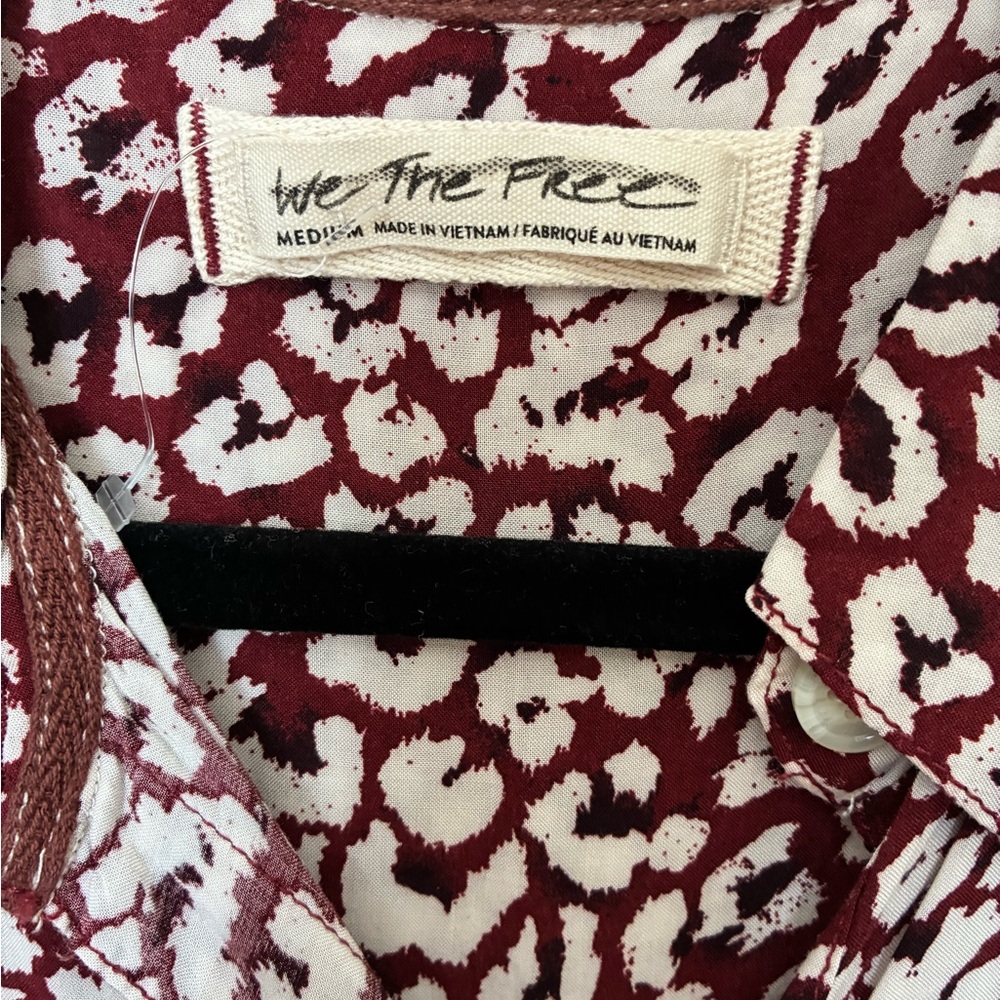 We The Free Maroon and White Leopard-Print Short-Sleeve Button Shirt - Picture 2 of 7